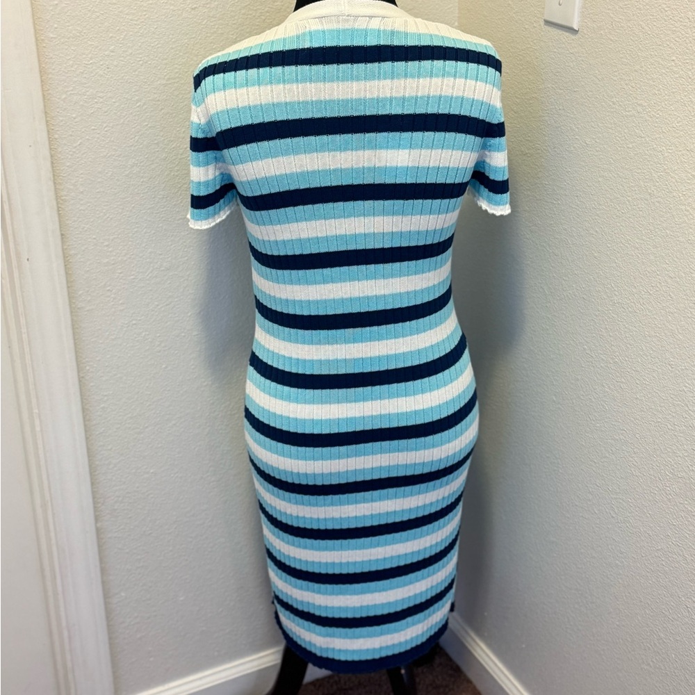 United Colors of Benetton Blue Striped Sweater Dress Cardigan Duster M NEW - Picture 5 of 15